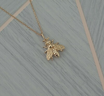 #ad Lucky Sterling Silver Rose Gold Plated Bumble Bee Pendant Necklace Mothers Day GBP 30.99