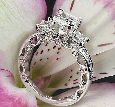 #ad 2.24Ct White Princess Diamond Lab Created Engagement Wedding 14k White Gold Ring $204.56