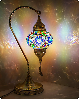 #ad Turkish Moroccan Mosaic Table Lamp w Bronze Base LED Bulb 3 Color Options 19quot;H $52.56