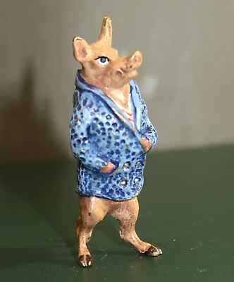 #ad Fritz Bermann Austrian Vienna Bronze Pig in Blue Leisure Jacket Sculpture Figure $112.98