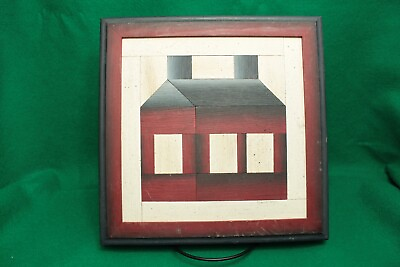 #ad Handmade Wood Barn Quilt Wall Plaque Signed: primitive log cabin saltbox house $14.95