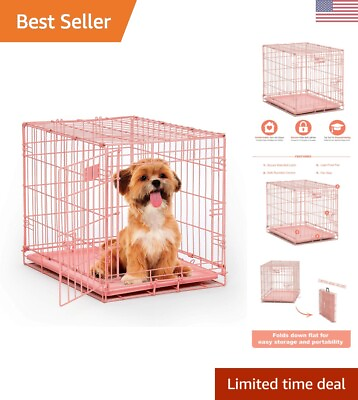 #ad Pink Folding Metal Dog Crate 24quot; Single Door with Divider Panel amp; Leak Proo... $51.99