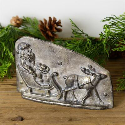 #ad Primitive Antique Tin Metal Style Christmas Santa Sleigh Chocolate Mold Figurine $32.50