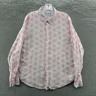 #ad Pink House Mustique Shirt Mens M Pink Linen Long Sleeve Beach Star Fish Shirt $59.99
