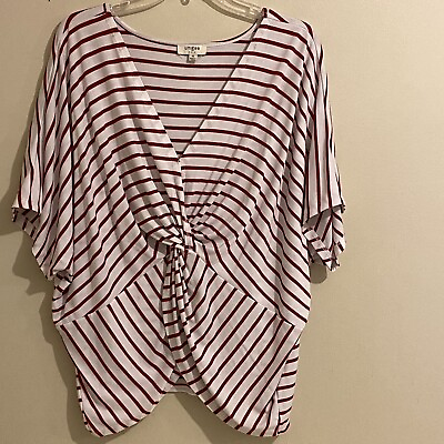 #ad Umgee Women’s Blouse Top Size Medium Gathered Front Batwing Sleeves Red White $15.26