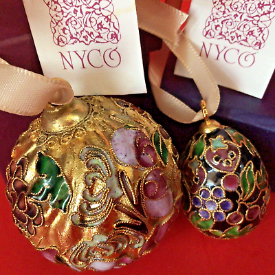#ad Cloisonne Style Ornament Egg and Ball NYCO Enameled Art Nicki Yassaman 1998 $26.00