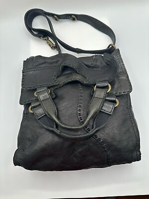 #ad Lucky Brand Abbey Road Black Lamb Leather Crossbody Messenger Foldover Handbag $49.99