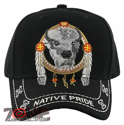 #ad NEW NATIVE PRIDE INDIAN AMERICAN FEATHERS BUFFALO CAP HAT BLACK $9.95
