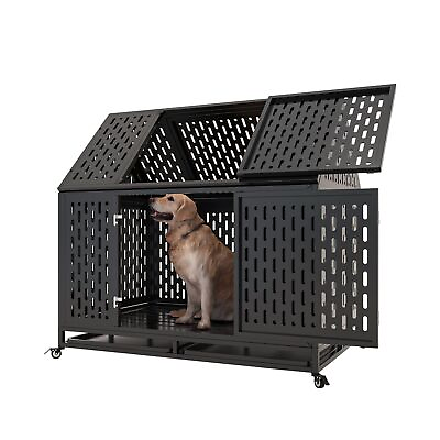 #ad Heavy Duty Dog Crate Dog Cage 45quot; Indestructible Metal Dog Kennel Lockable f... $252.27