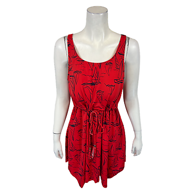 #ad Denim amp; Co. Women#x27;s Beach Scoop Neck Handkerchief Hem Swim Dress Red Size 14 $20.00