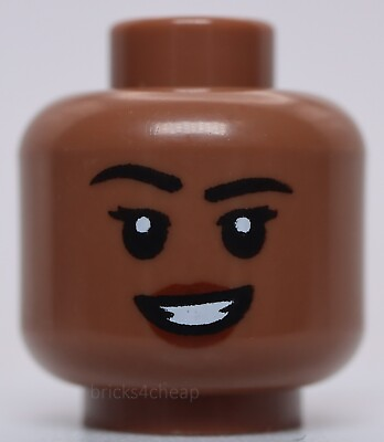 #ad Lego Minifig Head Dual Sided Female Black Eyebrows Reddish Brown Lips Frown $1.49
