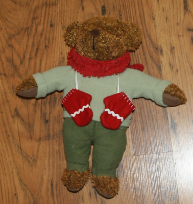 #ad Hallmark Teddy Bear Plush Green Outfit amp; Red Mittens Scarf 12quot; Vintage 2002 $4.99