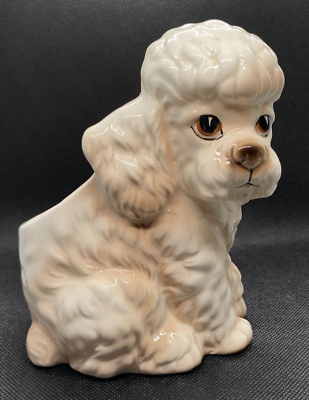#ad Vintage Lefton White and Brown Poodle Dog Ceramic Planter H 4906 Japan w Label $14.99
