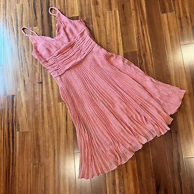 #ad Laundry By Shelli Segal Pink Silk Dress Sleeveless Pleated Polka Dot Sz 10 $39.00