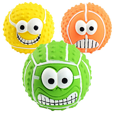 #ad Dog Ball Toys Squeaky Latex Face Balls for Dogs Funny Bouncy Chewing Faceballs $9.27