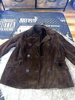 #ad Chocolate Brown Suede Peacoat Jacket missing Tag Soft Unisex Blazer EUC READ $59.99