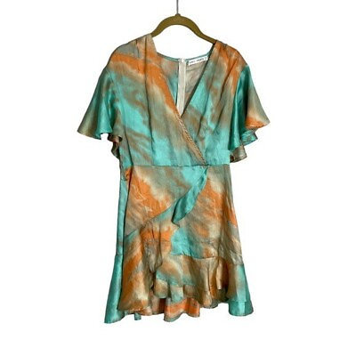 #ad Saints Secrets Toe Dye Orange Blue V Neck Dress Large $21.00