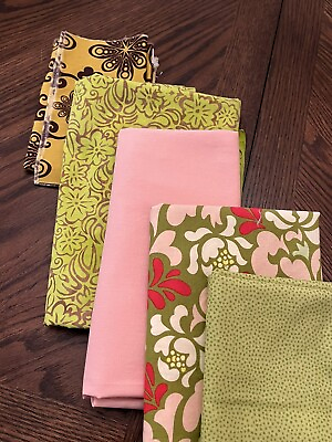 #ad Lot Green Peach Brown Fabrics Quilting See Craft Remnants Scraps Varied Sizes $10.25