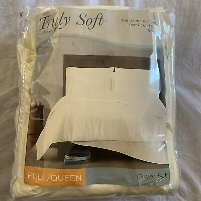 #ad Truly Soft Everyday Full Queen 3 piece Duvet Set Ivory 2 Shams 1 Cover Bedding $28.99