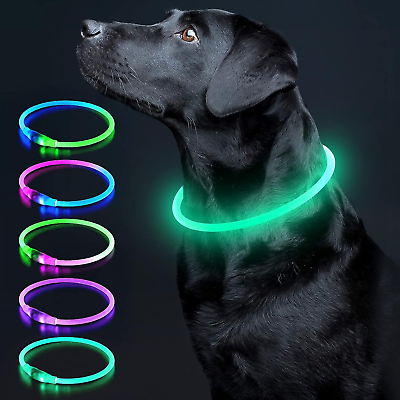 #ad LED Dog Collar Light up Dog Collars 1 Count USB Rechargeable TPU Glow Safety Bas $28.26