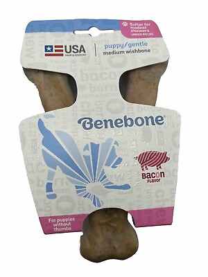 #ad PUPPY Benebone BACON Wishbone MEDIUM Dog Chew Treat Moderate Chewers USA Made $15.99