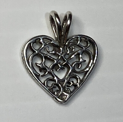 #ad Vintage Sterling Silver Filigree Style Heart Shaped Pendant $15.00