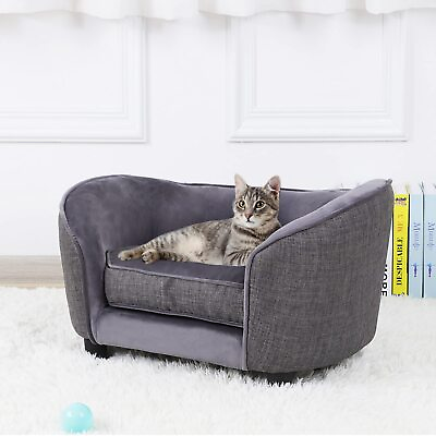 #ad Pet Sofa Bed Velvet amp; Linen Fabric Dog Couch with Washable Cushion for Small... $143.62