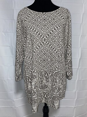 #ad NWT Lucky Brand Womens Paisley Border Graphic Top Pullover Tunic Blouse $22.00