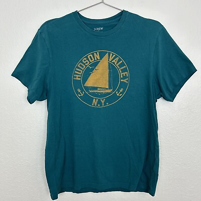 #ad J Crew shirt Men#x27;s M T shirt Green amp; Gold Short Sleeve Sailboat Top Hudson NY $12.99
