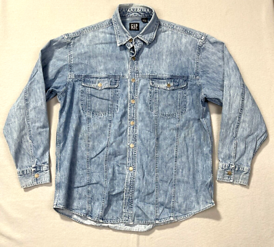 #ad GAP Denim Shirt Shacket Button Up Vintage Gap Made Hong Kong Mens Large $14.00