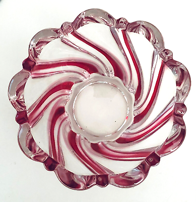 #ad Vintage Mikasa Art Glass Red Swirl Glass Candy Nut Bowl Bon Bon Size 4.25quot;x 2.5quot; $11.90