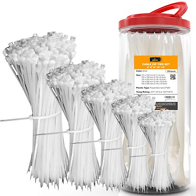 #ad White Zip Ties Assorted Sizes 500 Pack 4681012 Inch Heavy Duty Plastic Ca... $19.80