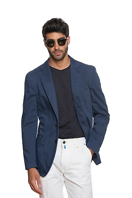 #ad 1100$ BELVEST Sartorial Jacket Dark Blue Solid Pure Washed Cotton Drop 7 $319.00