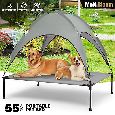 #ad Elevated Cooling Dog Cot Bed Portable Camping Mesh Pet Bed w Removable Canopy $39.99