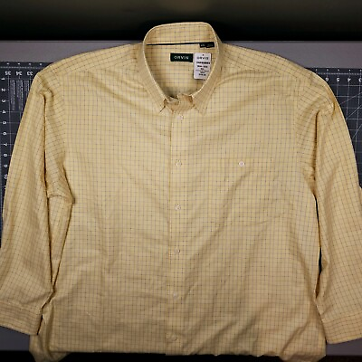 #ad Orvis Shirt Mens XXL New Button Up Yellow Plaid Window Pane Casual Academia Work $52.00