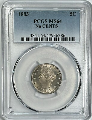 #ad 1883 Liberty V Nickel No Cents MS64 PCGS Certified Great Die Breaks Great Luster $225.00