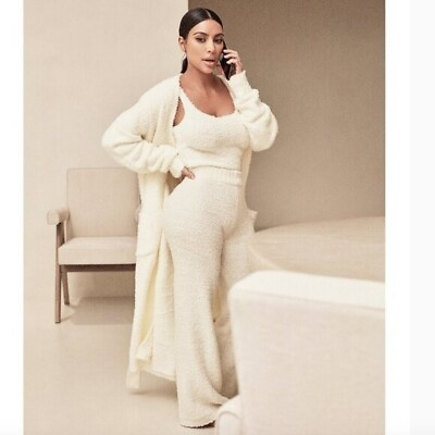 #ad NWT Skims Cozy Knit Boucle Ivory Lounge Pants S M Kim Kardashian $55.00