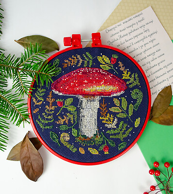 #ad DIY Cross stitch Embroidery Kit Forest Handsome Mushroom stitching needlepoint $24.02