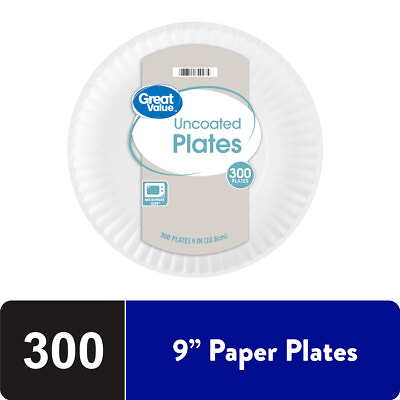 #ad Great Value Uncoated Microwave Safe Disposable Paper Plates 9 in 300 Count White $12.88