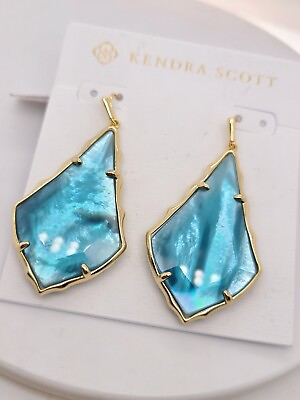 #ad Kendra Scott Faceted Alex Gold Drop Earrings Teal Illusion $40.99