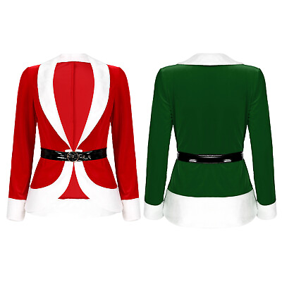 #ad Women#x27;s Soft Velvet V Neck Long Sleeves Belt Mrs. Claus Cardigan Christmas Coat $22.85