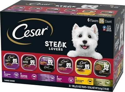 #ad 36 Pack Cesar Steak Lovers Wet Dog Food Variety Pack 3.5 oz Trays $35.97
