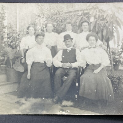 #ad Antique 1910s Mormon Polygamy Man With 6 Wives Real Photo RPPC Postcard V3451 $39.99