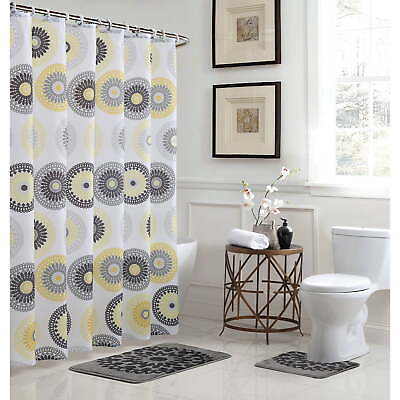 #ad Raquel 15 Piece Bathroom 72x72 Shower Curtain Set Yellow and Gray $22.59