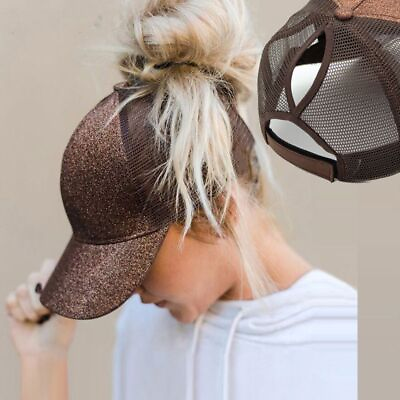 #ad Glitter Snapback Mesh Trucker Cap Women Fashion Outdoor Headwear Accessories Hat $9.94