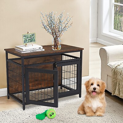 #ad Dog Crate End Table Large Puppy Pet Kennel House Indoor Wooden Furniture Cage $89.99