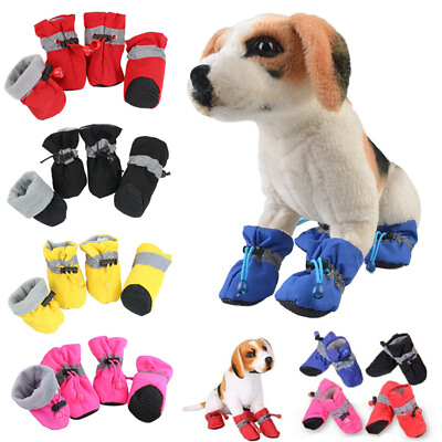 #ad 4Pcs Waterproof Rain Shoes Pet Dog Winter Warm Protective Anti Slip Snow Boots AU $4.69