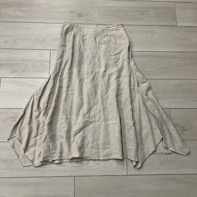 #ad J Jill Womens 100% Linen Oatmeal Beige Skirt Midi Lagenlook Flowy Size 8 $29.99