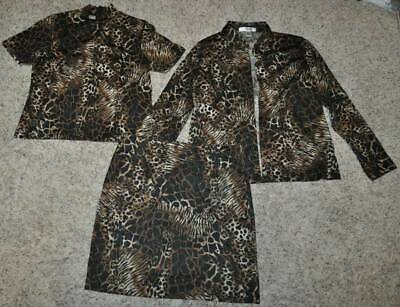 #ad Womens Skirt Set Rafael 3 Pc Brown Leopard Cardigan Shirt amp; Skirt size M $23.00