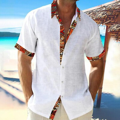#ad Mens Top Casual Hawaiian Print Button Down Short Sleeve Beach Tee Shirt Cardigan $20.51